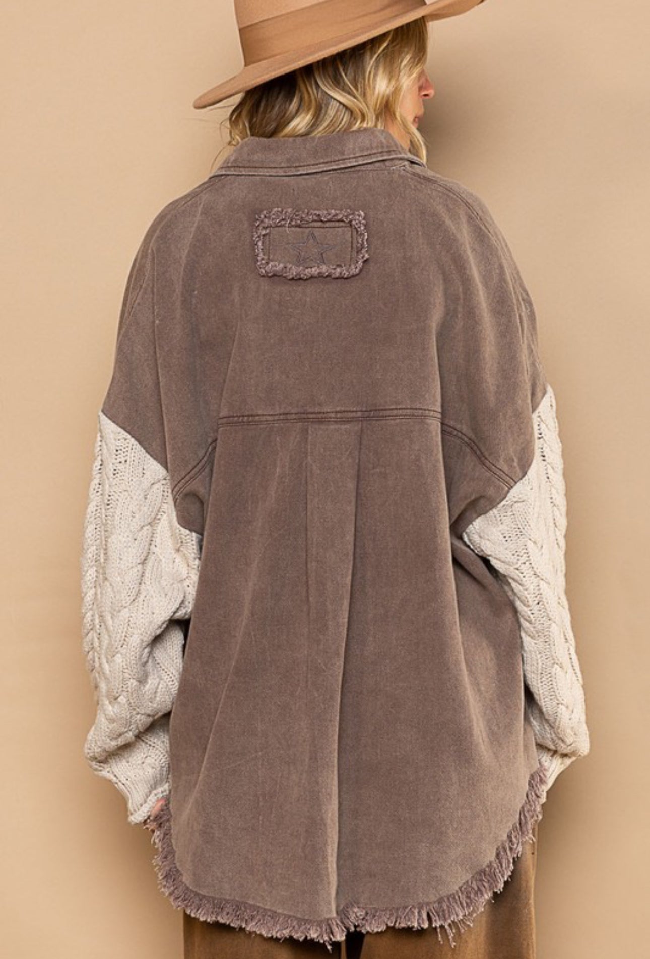 Contrast Sweater Sleeve Shacket